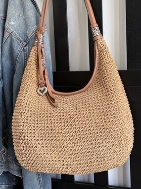 Brighton Woven Straw Raffia Hobo Shoulder Bag Heart Charm Boho